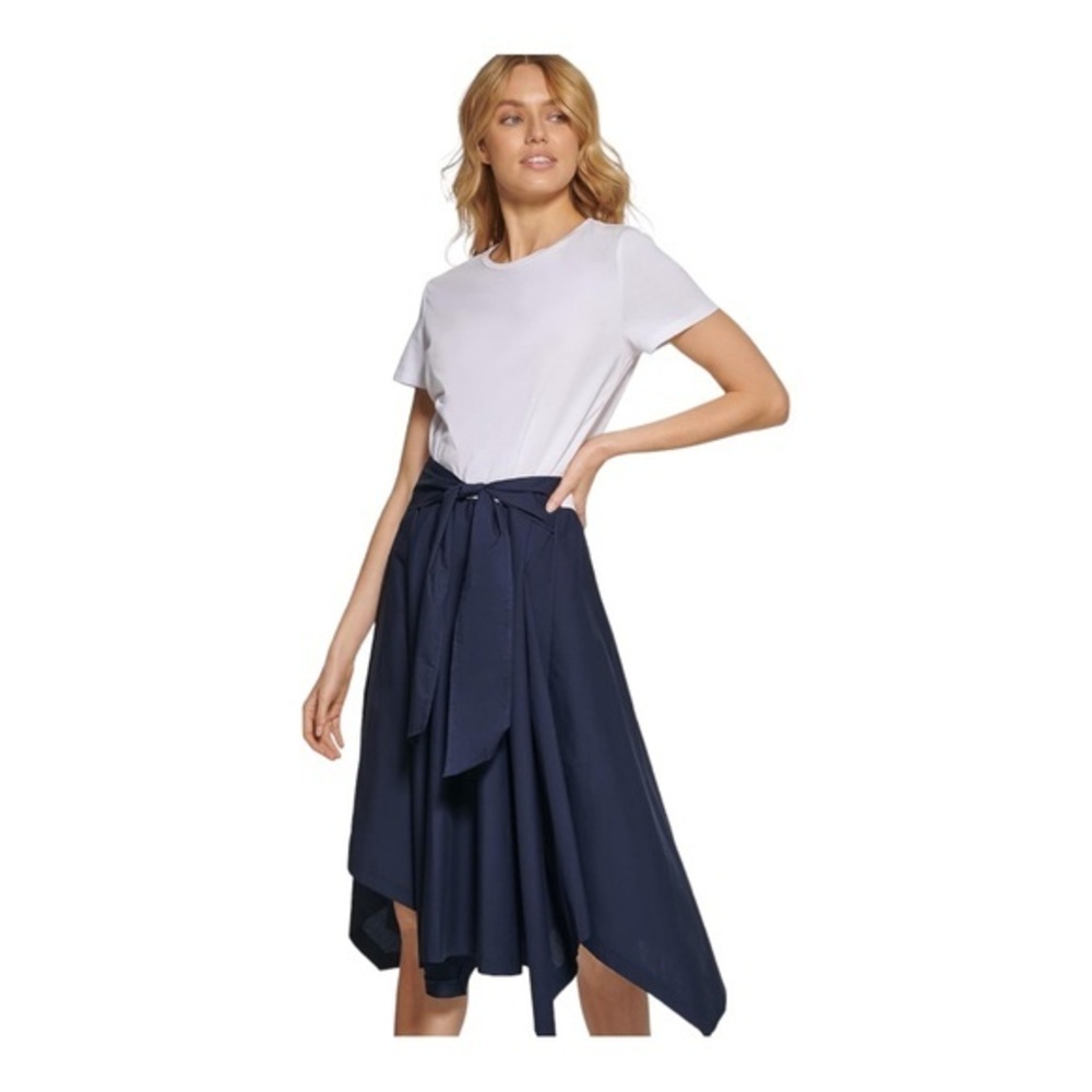 DKNY Women's Mixed-Media Tie-Front Short‎ Knit Dress